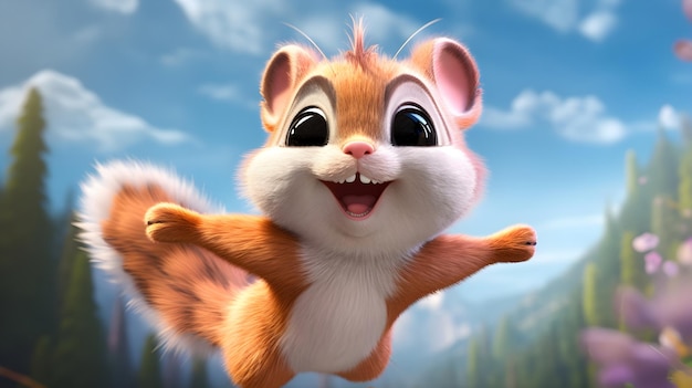 Super cute little Flying Squirrel breed rendered in the style of pixar cartoon full body ai generate