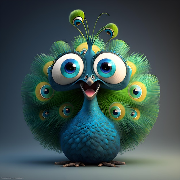 Super cute Peacock in the style of pixar cartoon generative ai