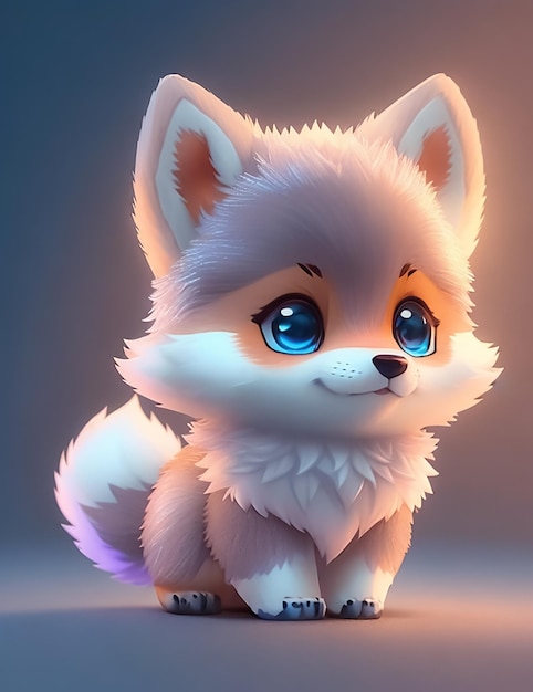 Super cute tiny hyperrealistic Anime wolf