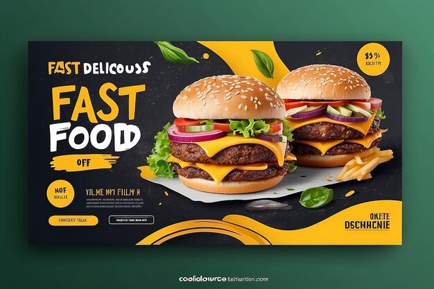 Super delicious fast food social media post template Healthy and tasty food banner