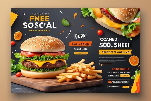 Super delicious fast food social media post template Healthy and tasty food banner