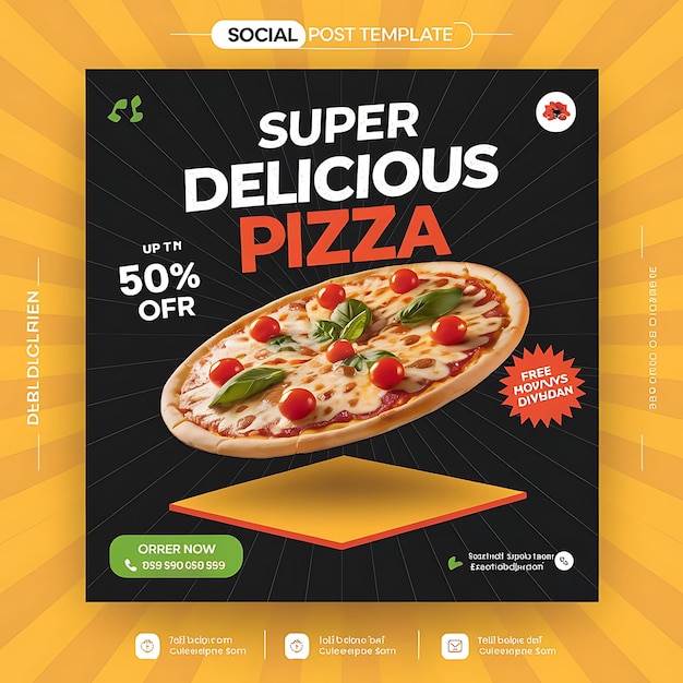 Super Delicious Pizza food menu and restaurant web banner template design