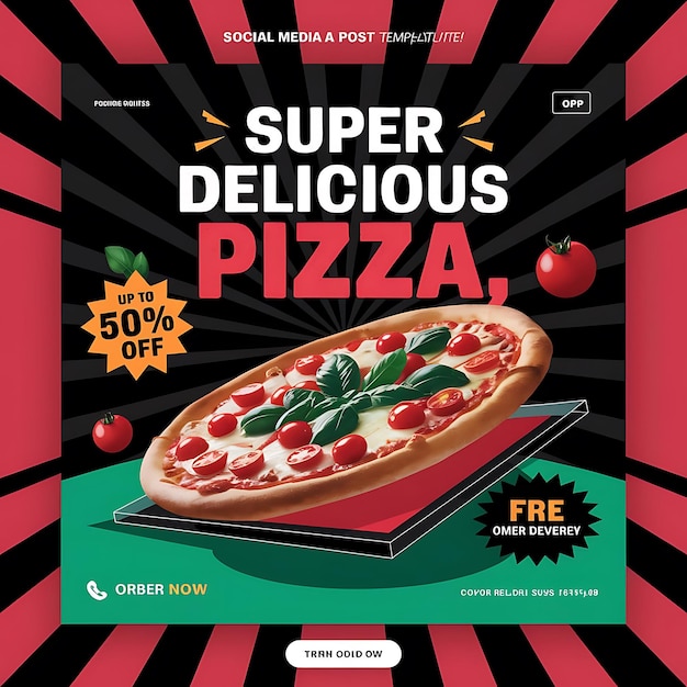 Super Delicious Pizza Social Media Post Banner Food Menu Template Pizza post Design online banner