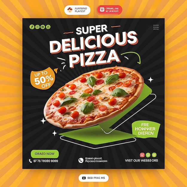 Super Delicious Pizza Social Media Post Banner Food Menu Template Pizza post Design online banner