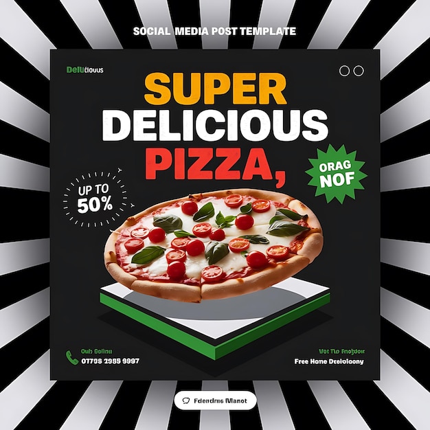 Super Delicious Pizza Social Media Post Banner Food Menu Template Pizza post Design online banner