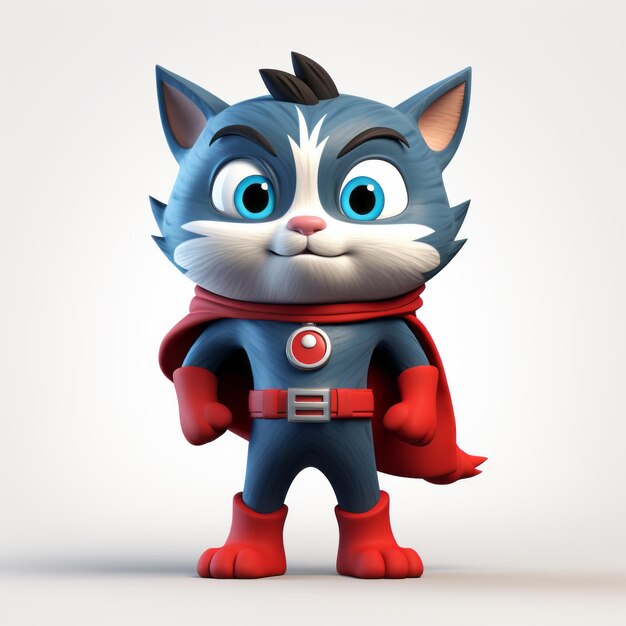 Photo super hero happy cat cartoon character 3d render in pixar style