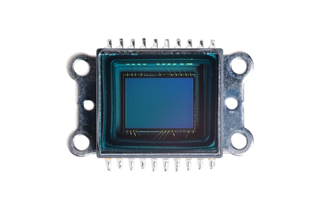 Super macro of a digital photo camera sensor on pure white background