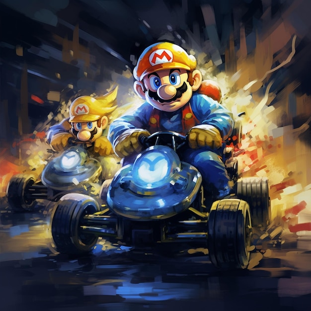 A super maryo game ride illustration racing car