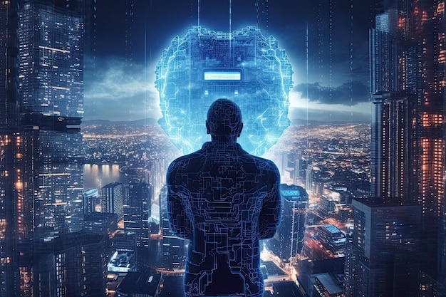 Super powered genius artificial intelligence working on big data digital transformation AI revolution Generative AI