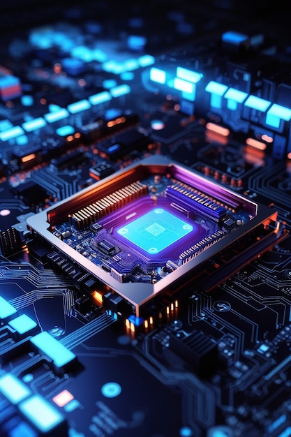 super processor core computer system technology neon background