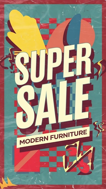 Photo super sale modern banner with memphis background trendy retro poster