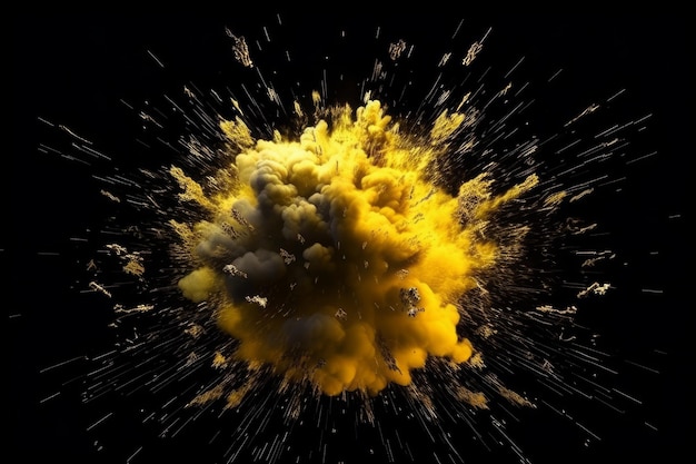 Super slow motion of gold yellow colored powder explosion isolated