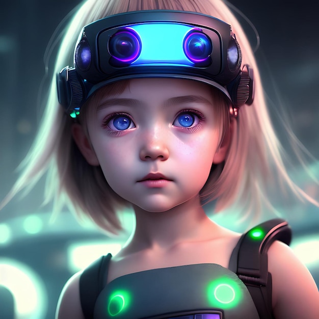 Super Surreal 3D Ray Tracing Photorealistic of A Modern Girl with Headwear Gadgets