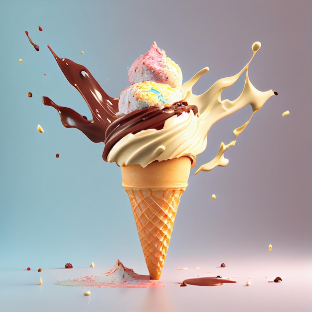 a superb ice cream in a cone Generative AI