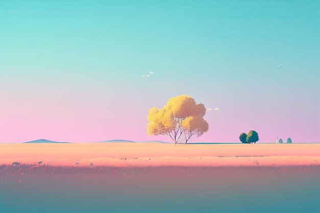 Superb minimalism tree on landscape winter in pastel color Created with Generative AI technology