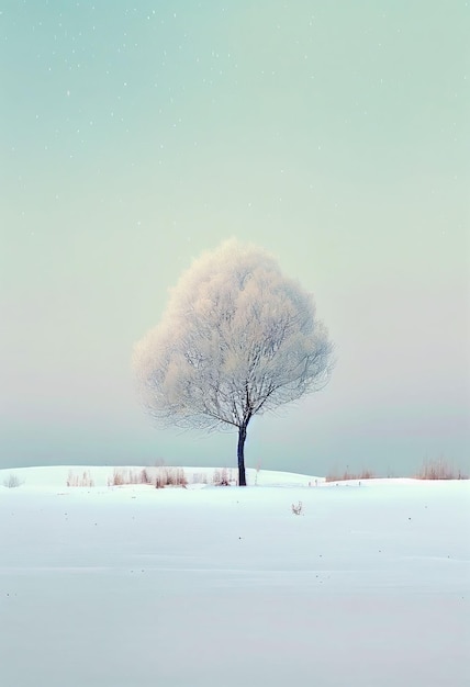 Superb minimalism tree on landscape winter in pastel color Created with Generative AI technology