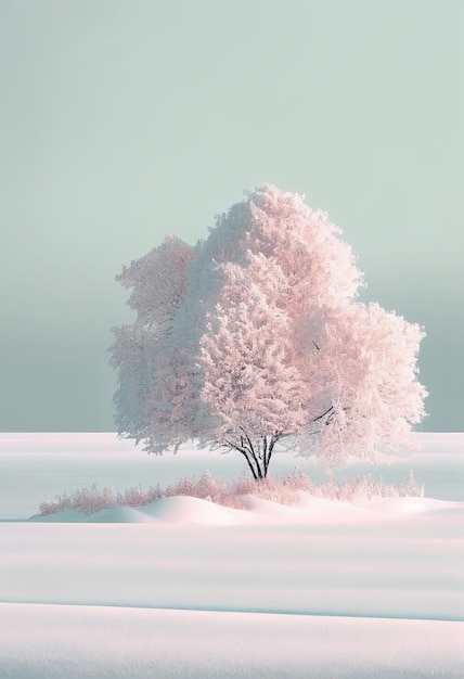 Superb minimalism tree on landscape winter in pastel color Created with Generative AI technology