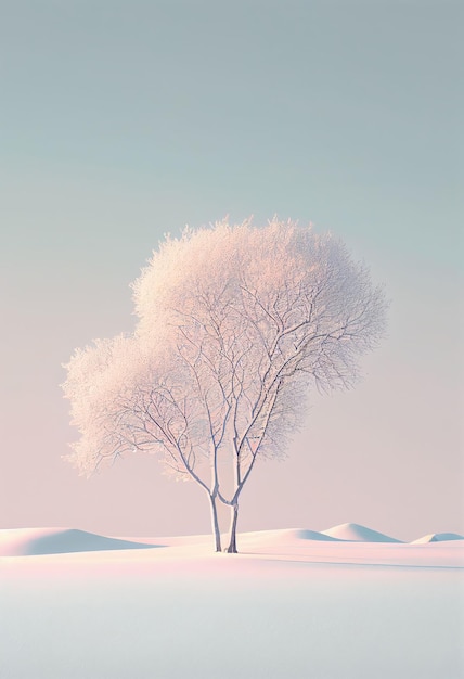 Superb minimalism tree on landscape winter in pastel color Created with Generative AI technology