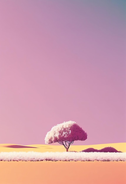 Superb minimalism tree on landscape winter in pastel color Created with Generative AI technology