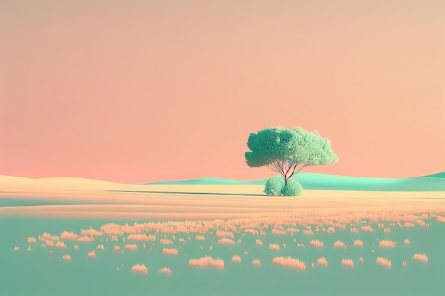 Superb minimalism tree on landscape winter in pastel color Created with Generative AI technology