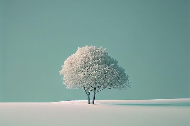 Superb minimalism tree on landscape winter in pastel color Created with Generative AI technology