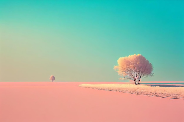 Superb minimalism tree on landscape winter in pastel color Created with Generative AI technology