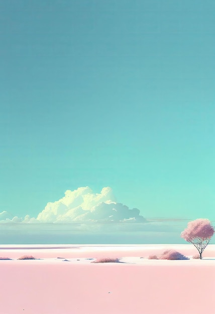 Superb minimalism tree on landscape winter in pastel color Created with Generative AI technology