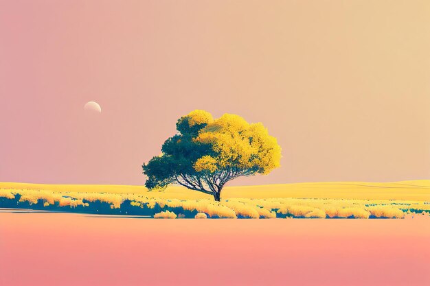 Superb minimalism tree on landscape winter in pastel color Created with Generative AI technology