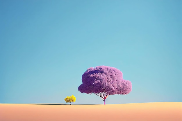 Superb minimalism tree on landscape winter in pastel color Created with Generative AI technology