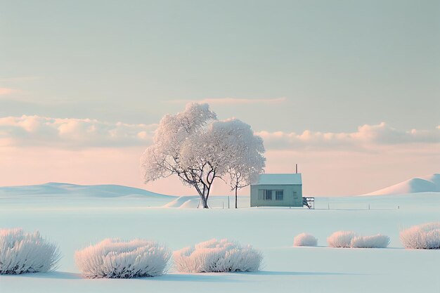 Superb minimalism tree on landscape winter in pastel color Created with Generative AI technology