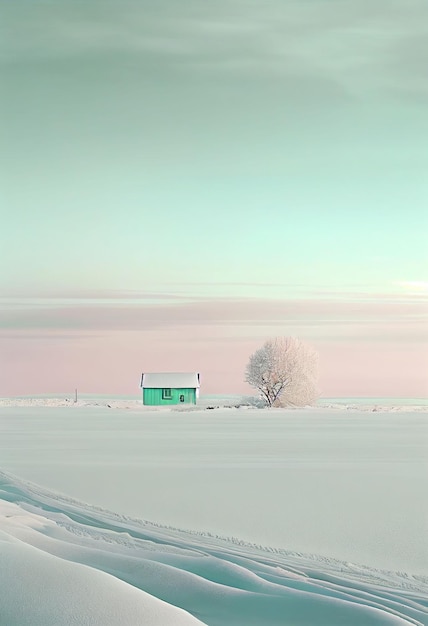 Superb minimalism tree on landscape winter in pastel color Created with Generative AI technology