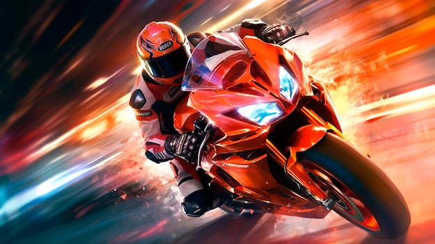 Superbike motorcycle on the race track dynamic concept art illustration high speed Generative AI