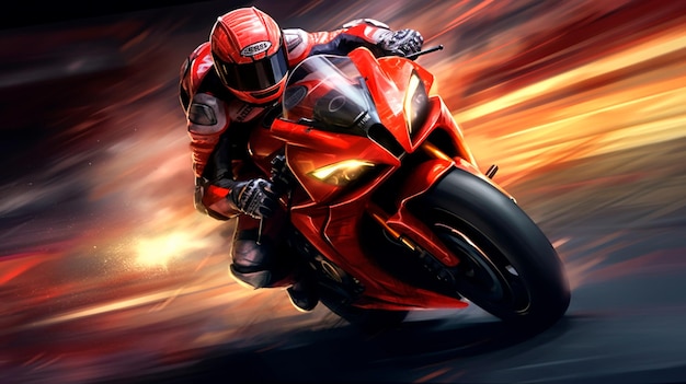 Superbike motorcycle on the race track dynamic concept art illustration high speed Generative AI