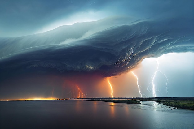 Supercell Thunderstorm Rainstorm Tornado Warning Weather Concept