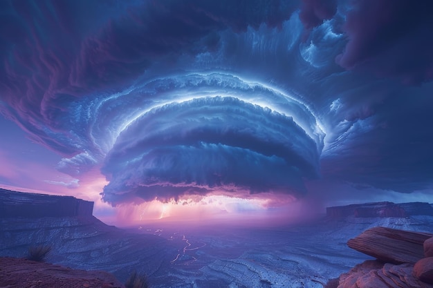 Supercell thunderstorm at twilight