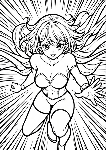 Supergirls Heroic Feats AIGenerated Coloring Book Page for Comic Fans