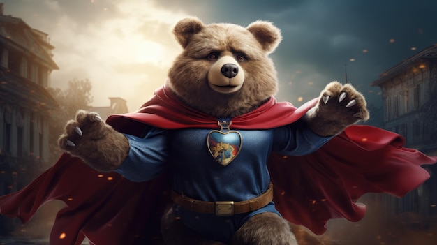 A superhero bear with a mask and cape