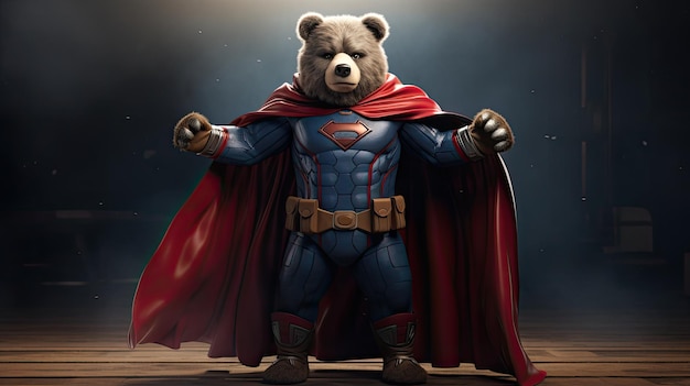 A superhero bear with a mask and cape