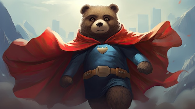 A superhero bear with a mask and cape