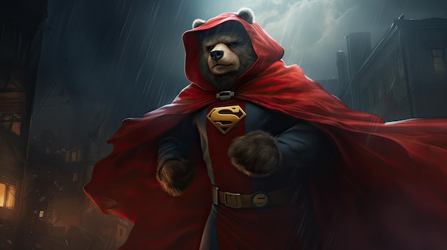 A superhero bear with a mask and cape