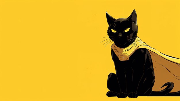 Superhero cat on a yellow background