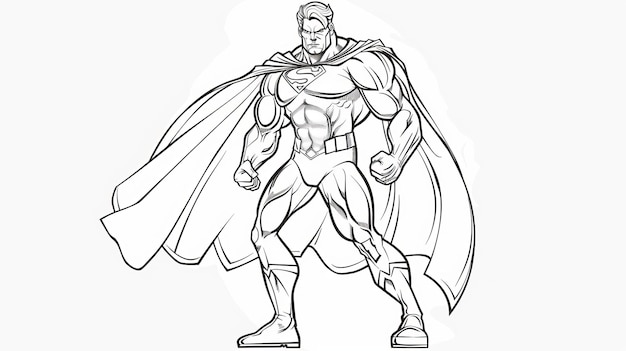 Superhero Coloring page Comic character isolated on white background