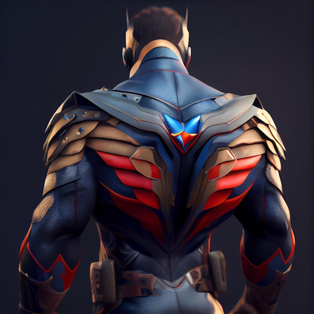 Superhero man rear view portrait 3d render illustration