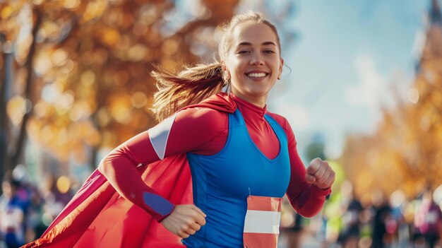 Superhero Runner in Marathon Empowerment Fitness and Motivation