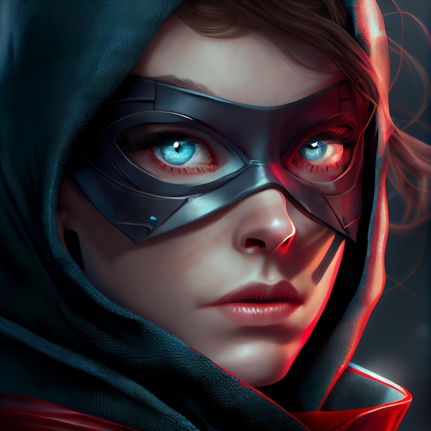 Superheroine woman portrait with superpowers 3d render illustration