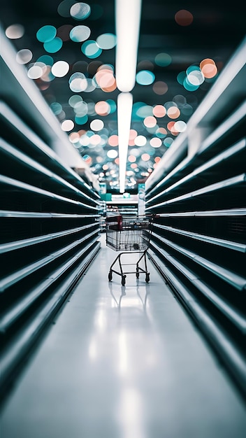 Photo supermarket aisle empty defocused boke motion background