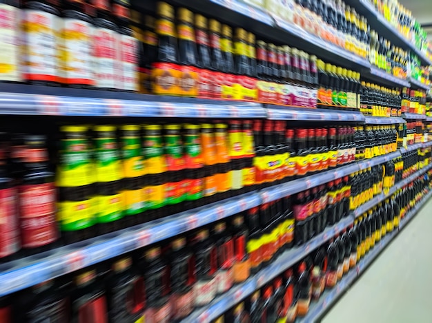 supermarket shelf background in motion blur effect