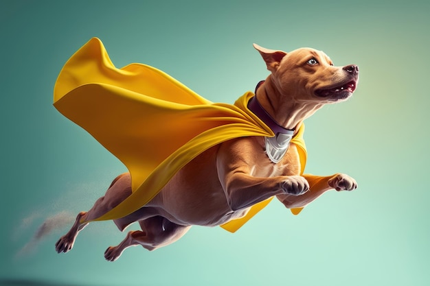 Superpet Dog as superhero with cape background Created Generative Ai