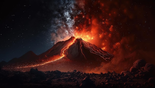 A supervolcano erupts with explosive force spewing ash rock Generative AI