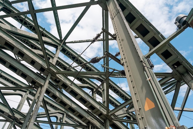 Support above the bridge steel structure closeup